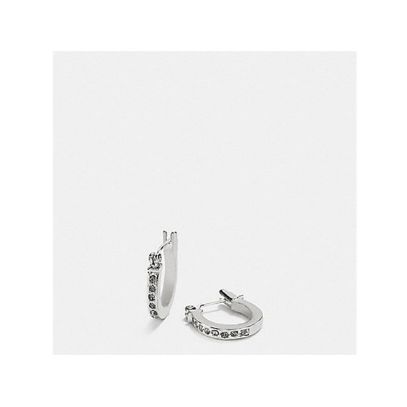 NWT Coach Silver Pave Signature Huggie Earrings - Picture 6 of 6